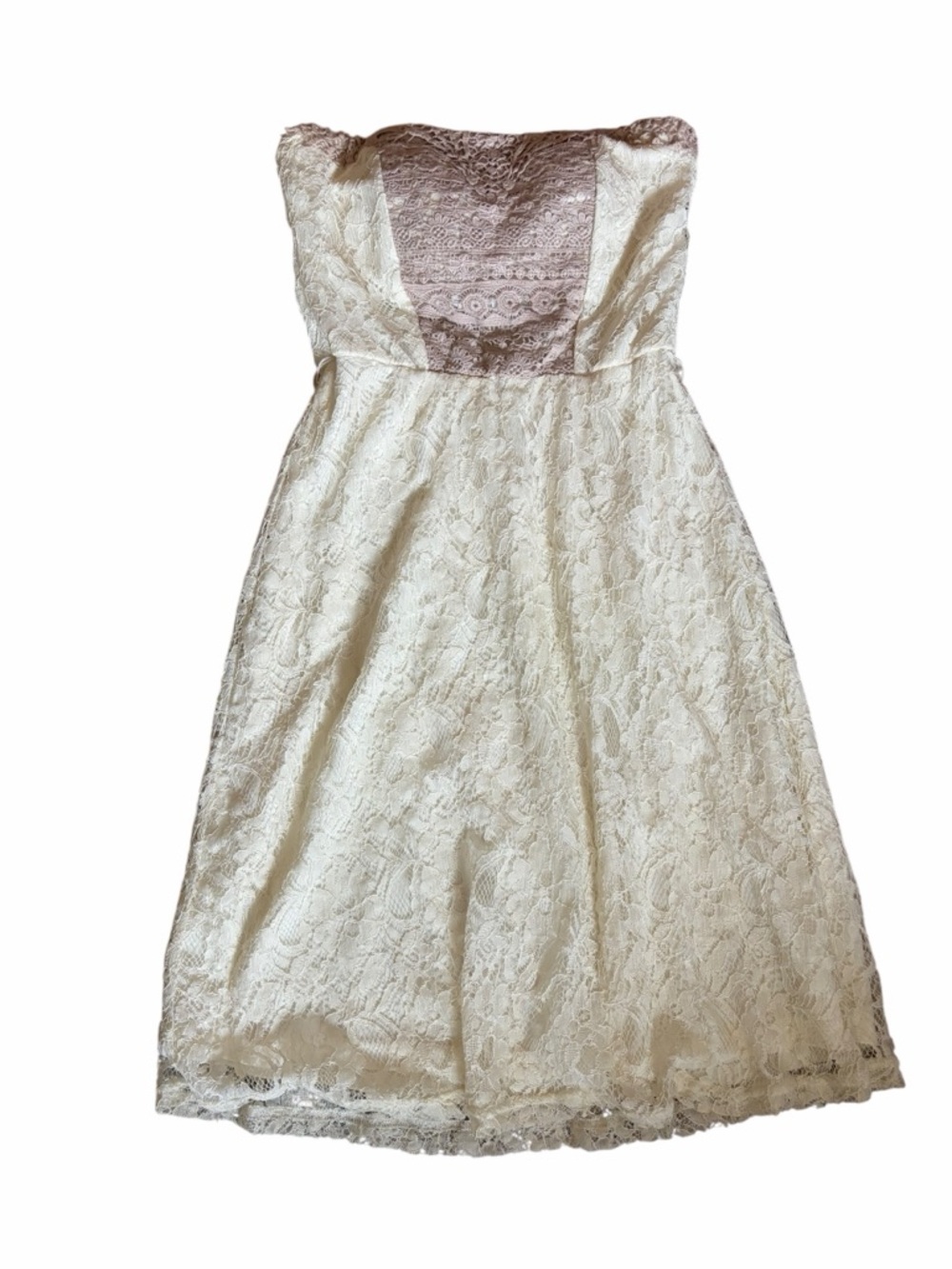 Strapless Lace Cocktail Dress in Ivory with Beige Bodice